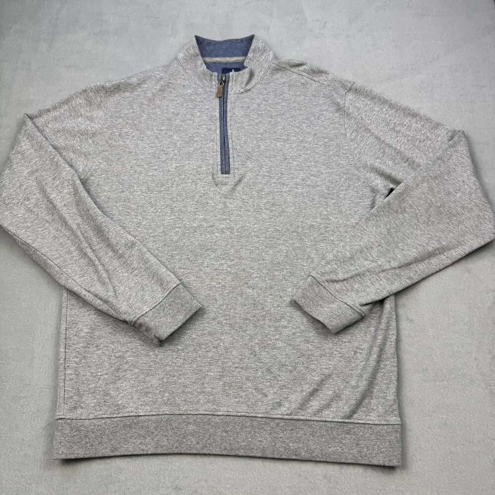 Johnnie-O Sweatshirt Mens Medium Gray 1/4 Zip Mock Neck Pullover Heather Logo